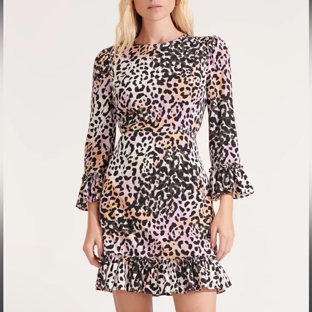 NWT VERONICA BEARD Tamar Watercolor Leopard Dress Lilac Multi Size 8
